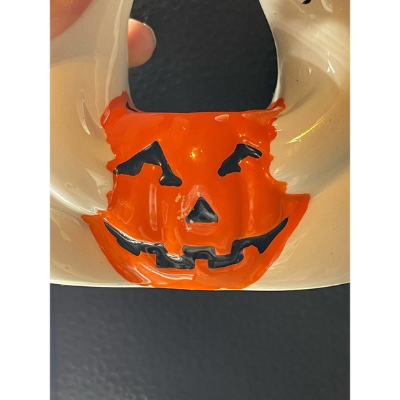 Vintage Halloween Ceramic Ghosts Holding Jack O Lantern Votive Candle Holder - Picture 6 of 14